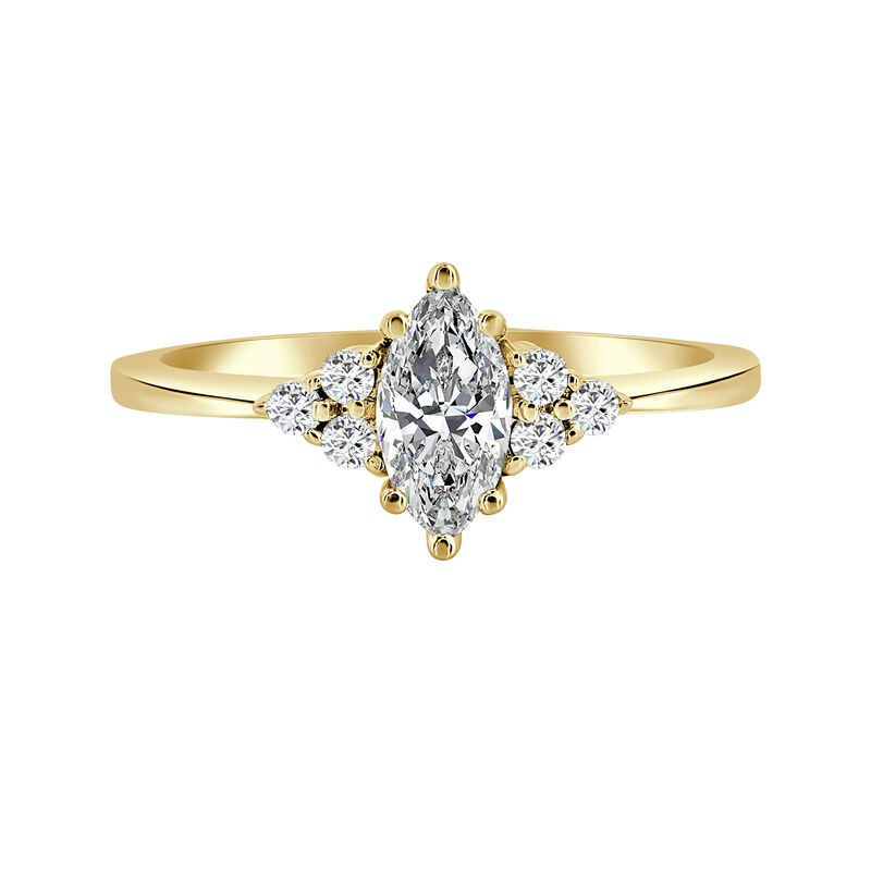 Marquise-Cut Lab Grown 2 1/3ctw. Diamond With Round Trilogy Sides Engagement Ring in 14k Yellow Gold image number null